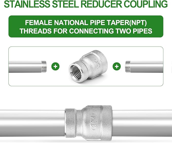 TAISHER 5PCS 304 Stainless Steel Cast Pipe Fitting, Reducer Coupling, 1/2" x 1/4" NPT Female Threaded