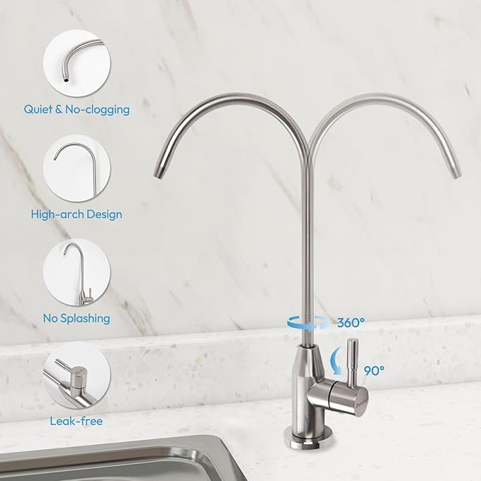 Besdor Drinking Water Faucet, Filtered Water Reverse Osmosis RO Faucet for Kitchen Sink, Non-Air Gap, Lead-Free, 304 Stainless Steel, Brushed Nickel (WF1)
