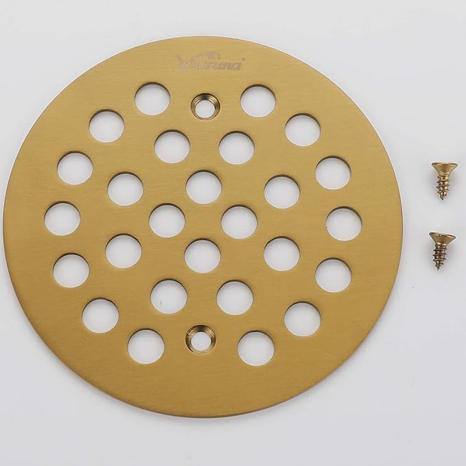 4-1/4Inch Screw-in Shower Strainer Drain Cover Replacement Floor Strainer Floor Drain (Brushed Gold)