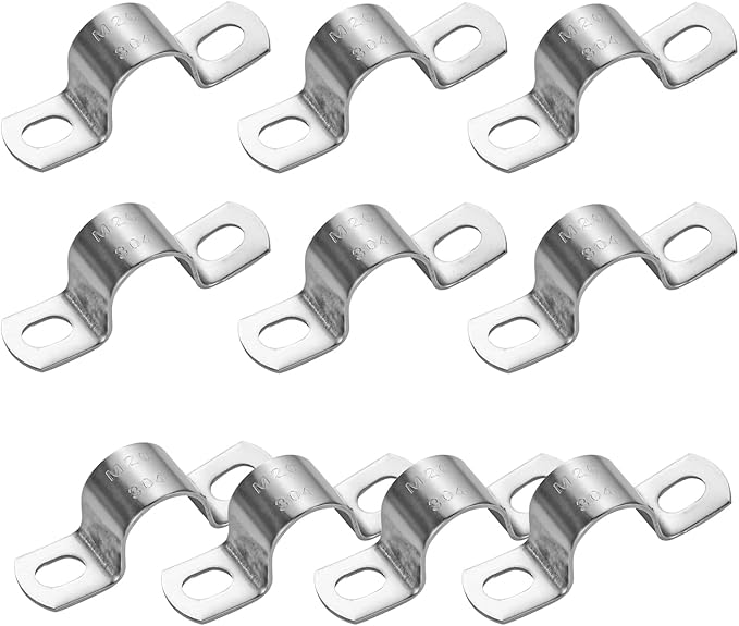 10Pcs 3/4 Inch 2 Hole Heavy Duty U-Tube Strap Clamp,Stainless Steel-304 Rigid U-Bracket Pipe Clamp Hanger Tube Tension Clips ID 20mm