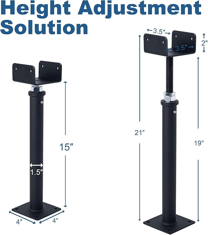 2 Pack U-Shaped Floor Jack, Heavy Duty Adjustable Steel Telepost with U-Head for 4x2, 4x4, 4x6 Joists, 15-19 Inch Adjustment Range, Screw Jack Post for Beam Support & Leveling