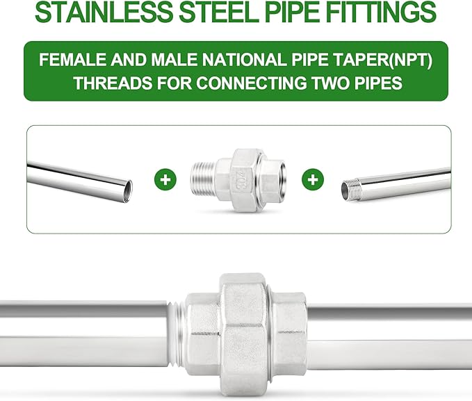 TAISHER 2PCS 304 Stainless Steel Union，1" NPT Male x 1" NPT Female Cast Pipe Fitting