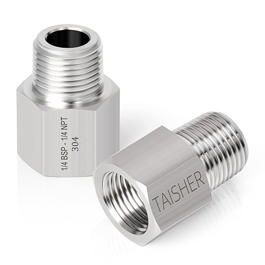 TAISHER 2PCS Forging of 304 Stainless Steel Fitting, Reducer Adapter, 1/4" NPT Male x 1/4" G Thread (BSP) Female