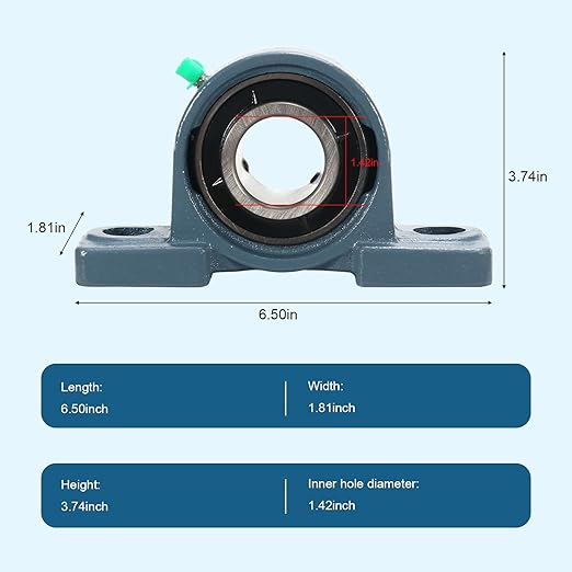 2 Pack UCP207-22 Pillow Block Bearing 1-3/8" Bore Mounted Bearing Block Self Alignment Solid Cast Iron Base Chrome Sealed Bearings