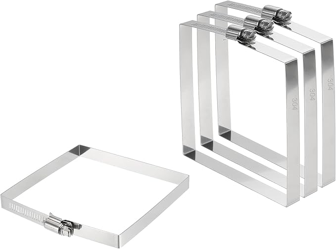 uxcell 4Pcs 304 Stainless Steel Rectangular Hose Clamp, Adjustable 4.3 x 4.1 Inch Square Worm Gear Duct Pipe Tube Clamps for Ducting Bracket Cable Tray Bridge Project Systems, Silver