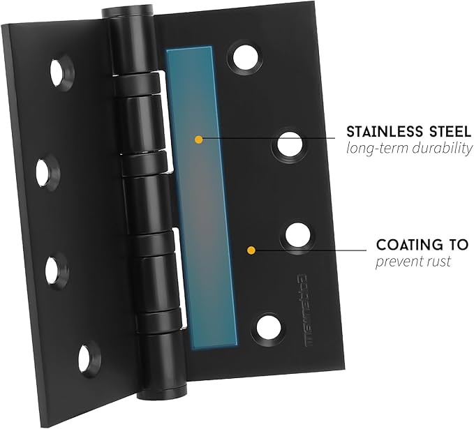 goldenwarm 3 Pack 4 x 4 Inch Ball Bearing Door Hinges Heavy Duty Stainless Steel Exterior Door Hinges with Square Corners Matte Black Smooth & Quiet with Non-Removable Pin
