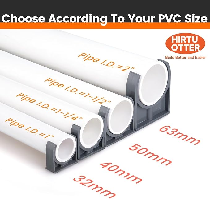 40mm/1.57" (15 PCS) U-Shaped PVC Pipe Clamps (Gray), Hose Hanger Support, High Strength for Home Plumbing, TV Trays, Water Supply, Garden Tubing, PEX, UV Resistant, fit for 1-1/4" PVC Pipe Sch40