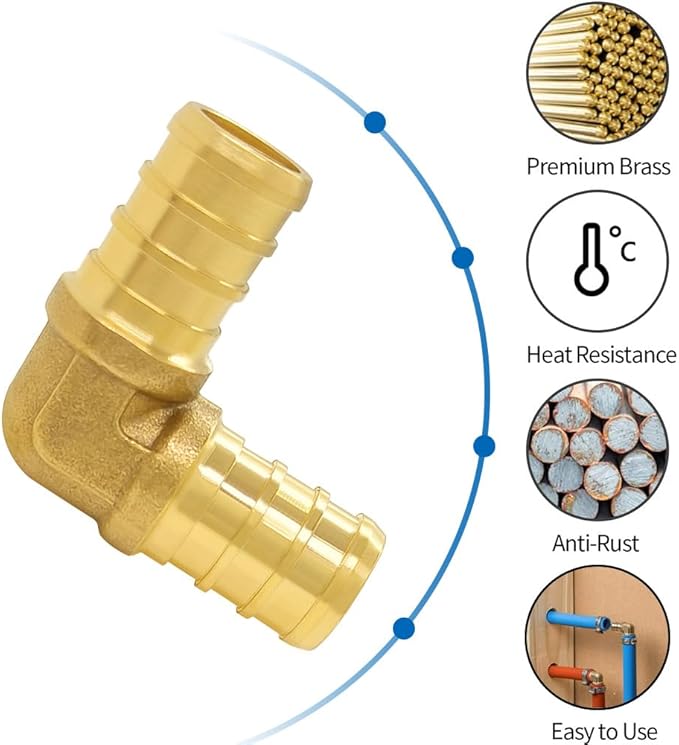 Hooshing 9PCS 1/2 Inch PEX 90 Degree Elbow Solid Brass Barb Crimp Fittings for PEX Pipe Plumbing Jobs