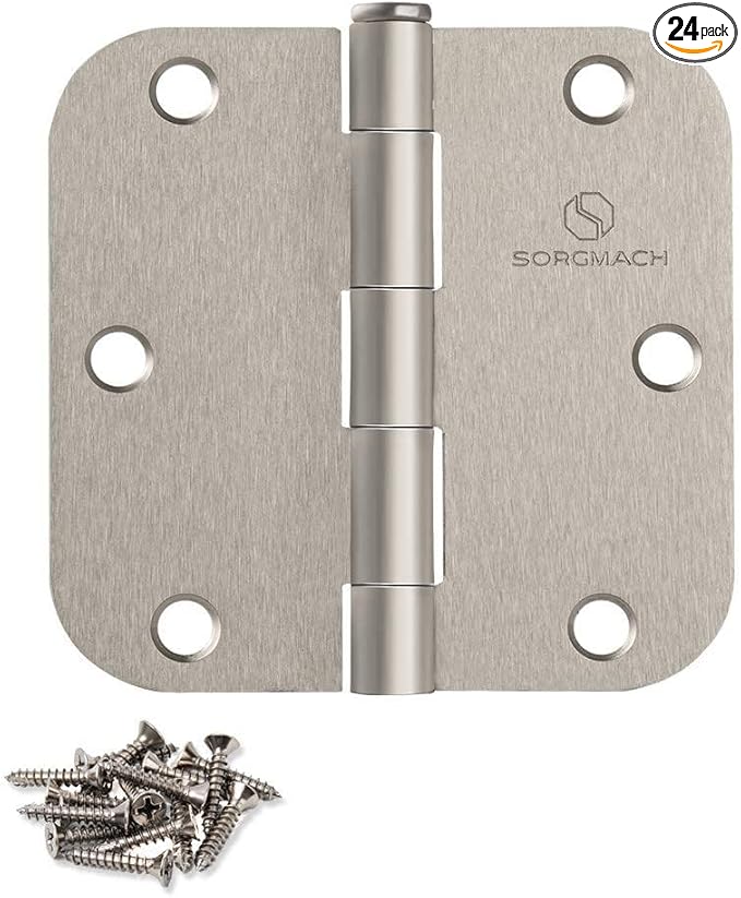 24 Pack Door Hinges Satin Nickel 3.5 Inch Interior Hinges 5/8" Radius