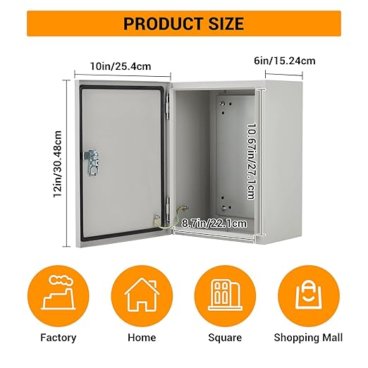 Outdoor Electrical Box, 12"x10"x6" NEMA 4X Steel Enclosure, IP67 Waterproof & Dustproof, Lockable Electrical Junction Box with Mounting Plate and 2 Keys, Indoor and Outdoor Use