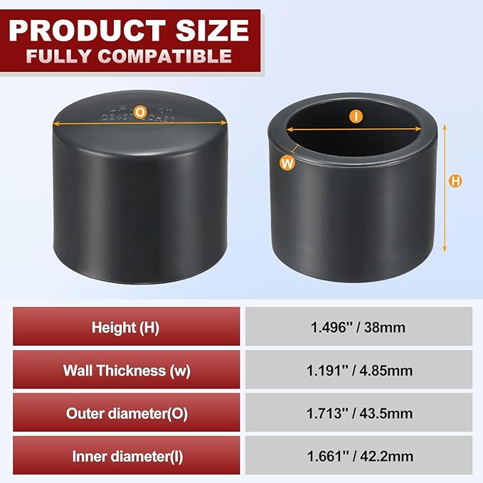 1Pcs 1 1/4" PVC External End Cap Fitting, SCH80 Furniture Grade PVC Pipe Plug Adapter, Pipe Cover Fittings for DIY Project, Irrigation System, Plumbing Framework, Garden Structures