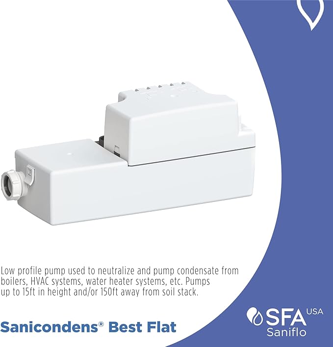 SFA SANIFLO - Sanicondens Best Flat - Condensate Pump with Built-in Neutralizer - 500,000 BTU Capability - Condensing Boilers, HVAC Systems & Water Heater Systems - 4 Years Warranty - Made In France