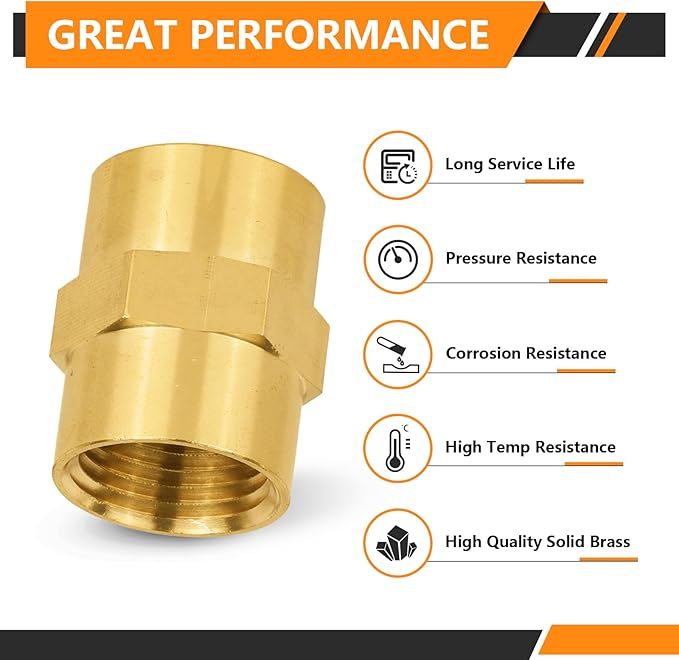 100-PCs HeSun Brass Pipe Fitting, 3/8" NPT Female x 3/8" NPT Female Hex Pipe Adapter