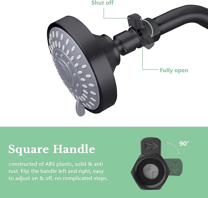 APLusee Water Flow Control Valve, Solid Brass Adjusting Shower Head Flow Restrictor with Switch, Matte Black