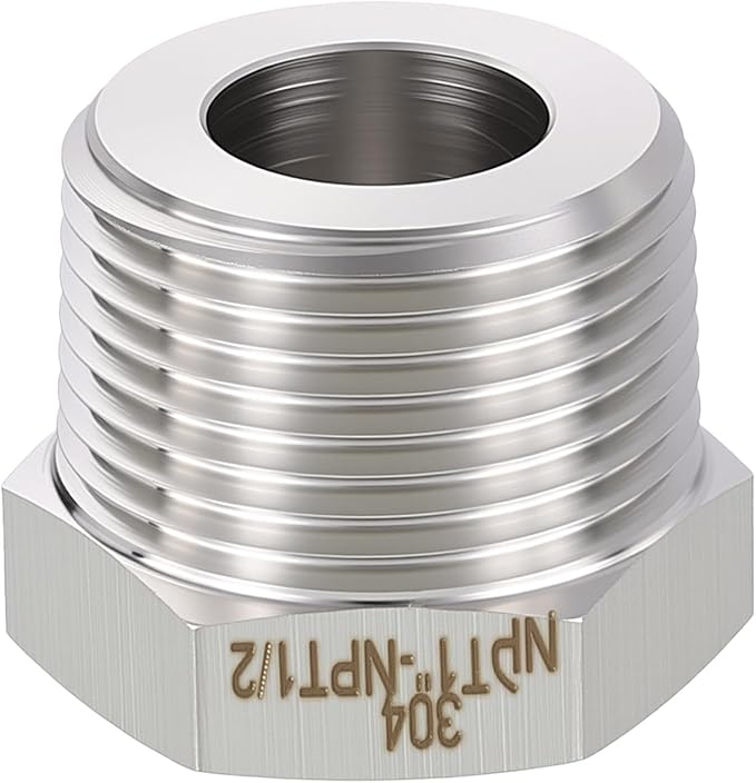 1 Pack 304 Stainless Steel Male to FeMale Adapter, 1" Male NPT x 1/2" FeMale NPT Hex Bushing Reducer for Industrial, Automotive, Fluid Transfer, Home Gardening, Water Treatment