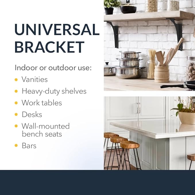 Iron Supports Universal Heavy-Duty Commercial Bracket - Industrial Support Brackets - Steel Mounting Bracket for Shelves, Vanities, Buffets, Desks (Matte Black - 18" Deep x 12" High, Left Hand)