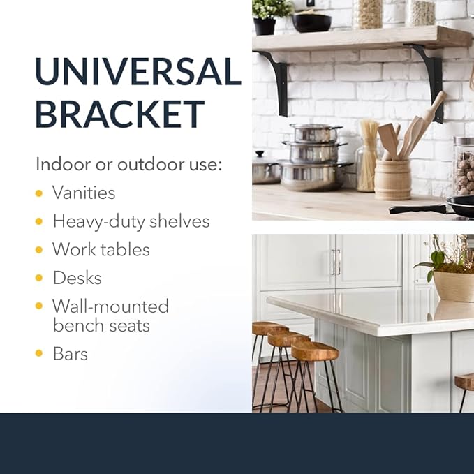 Iron Supports Universal Heavy-Duty Commercial Bracket - Industrial Support Brackets - Steel Mounting Bracket for Shelves, Vanities, Buffets, Desks (Matte Black - 21" Deep x 15" High, Left Hand)