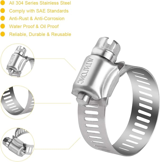 Winlong Stainless Steel Hose Clamps - 16 Pack Worm Gear Drive Hose Clamps SAE Size 20 Clamping Range 3/4'' to 1-3/4 Inch (20mm-44mm) for Automotive Plumbing, 3/4'', 1'', 1 1/4'', 1 1/2'' Clamps