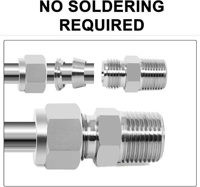 ChillWaves 304 Stainless Steel Compression Tube Fitting, 3/8" OD x 1/2" NPT Male Compression Union Connector(2-PACK)