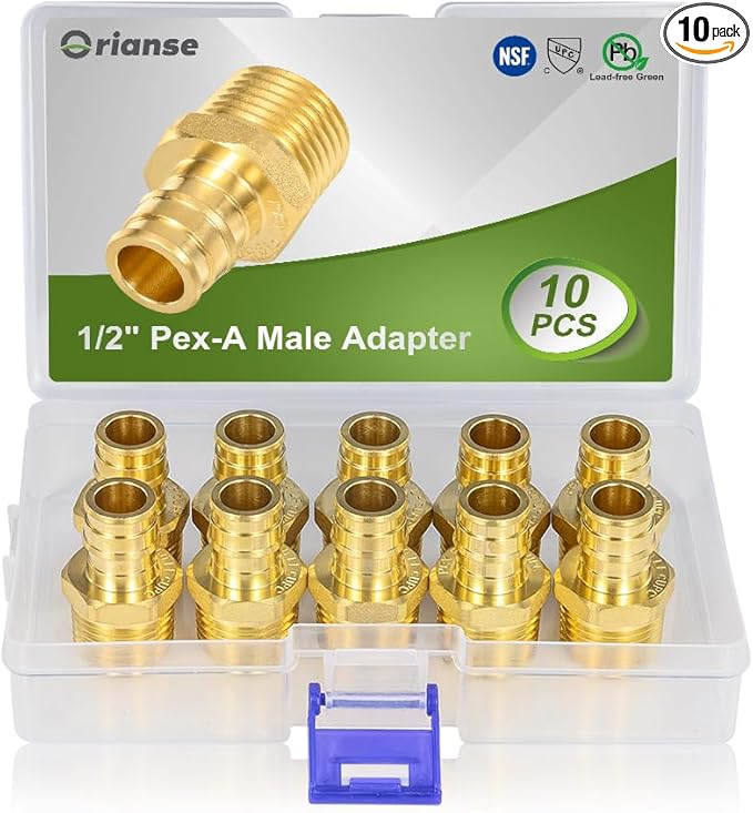 10 Pack 1/2" Pex-A Expansion Male Adapter, 1/2" NPT to 1/2" PEX Brass Expansion PEX-A Fittings,Zero-Lead Brass NSF/ANSI 61 NSF 372 Certificate, ASTM F1960 Certified