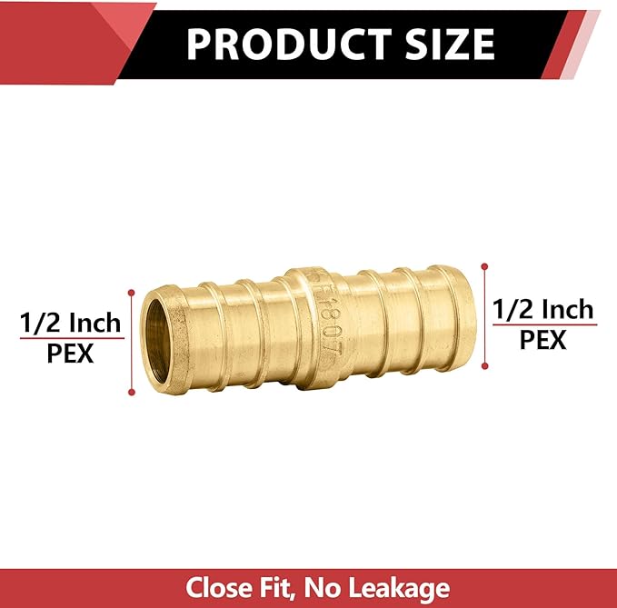 8-Pack EFIELD Barb Crimp Pex Brass Fitting, 1/2 Inch X 1/2 Inch Straight Couplings, ASTM F1807,(PEX1807002-8PCS)