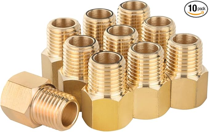 (Pack of 10) EFIELD Brass Fittings, 1/4" Male Pipe x 1/4" Female Pipe Reducer Adapter Fittings,(NPT016)