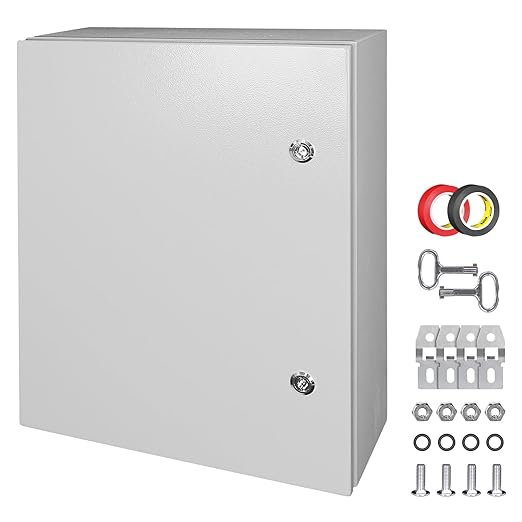 LeMotech Electrical Box 20 x 16 x 8 inch Steel Enclosure, IP66 Waterproof Dustproof Junction Box Wall-Mounted for Outdoor/Indoor Lockable with Equipment Mounting Plate