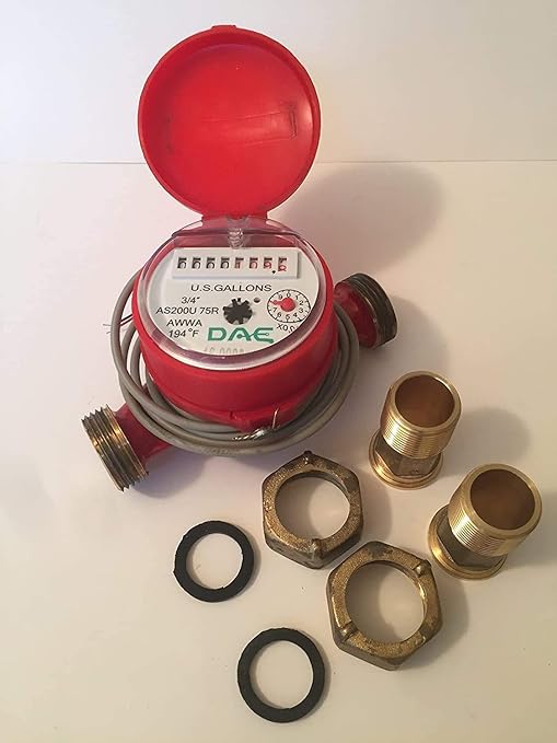 DAE AS200U-75RP Hot Water Meter with Pulse Output, 3/4" NPT Couplings, Gallons.