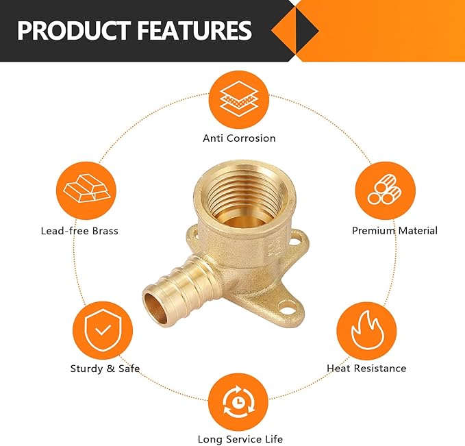 10-Pack HeSun PEX Fittings, 1/2" PEX x 1/2" Female NPT, 1/2 Inch Brass Crimp Drop Ear Elbow Fitting, ASTM F1807(PEX1807159)