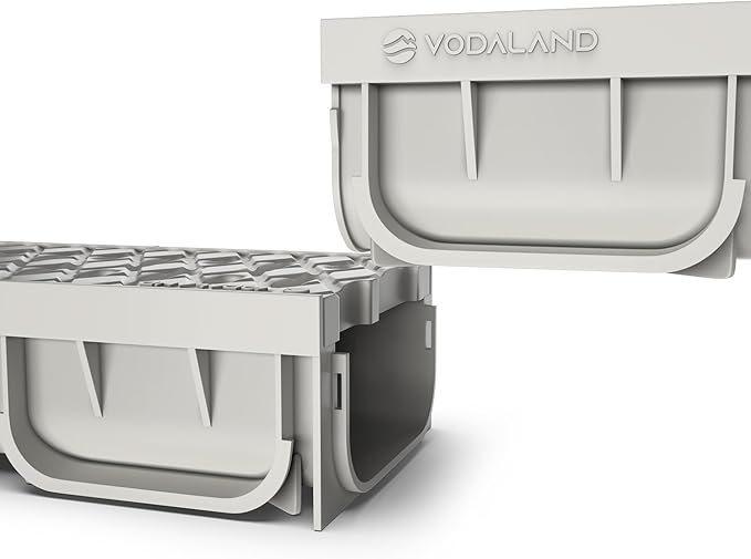 Vodaland - 4 Inch Trench Drain System with Grate - Ivory Color - Easy 2 Channel (5)