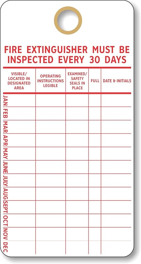 SmartSign “Fire Extinguisher Must Be Inspected Every 30 Days” Monthly Inspection Tags, 5.75 x 3 inch 13 Point Cardstock, Red and White (Pack of 100), Made in USA