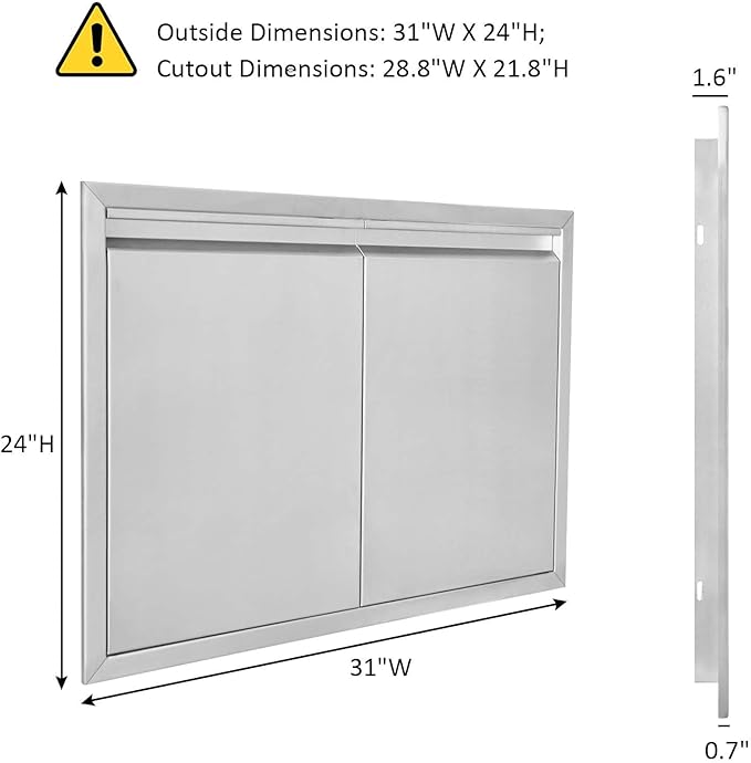 JIE JIN BBQ Access Door 31" W X 24" H Outdoor Kitchen Doors Double Doors Thickened 304 Stainless Steel Outdoor Kitchen Accessories Door for Indoor/Outdoor Kitchen Outdoor Cabinet BBQ Island