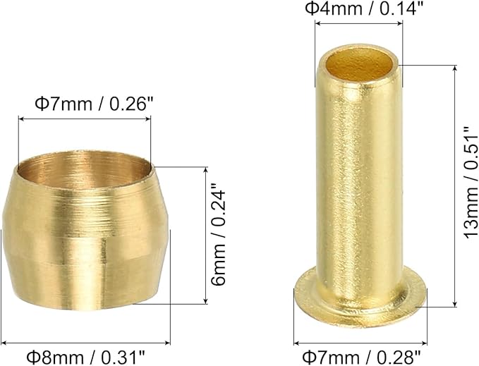 PATIKIL 1/4" Tube ID Compression Assortment Kit, 25 Set Brass Compression Sleeve Ferrule & Insert for Water Oil Air Pipe
