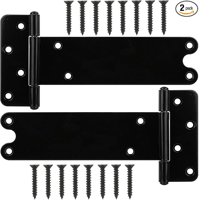 8 in T-Strap Shed Door Hinges,2 Pack Heavy Duty Tee Hinge, 180 Lbs Capacity, Gate Strap Hinges, Black Wrought Hardware for Wooden Fences, Barn Door, Shed Doors (Black, 8 in -2 pcs)