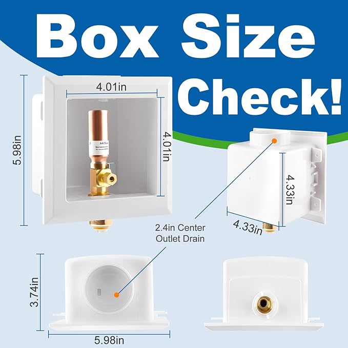 Ice Maker OutLet Box With Copper Water Hammer Arrestor,1/2 Inch Push-Fit Inlet x 1/4 Inch OD Compression Outlet,1/4 Turn Ball Vavle Outlet Box For Refrigerator,Water Dispenser