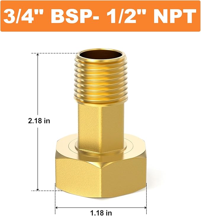 GASHER 5Pcs Brass Water Meter Pipe Fitting，1/2" NPT Male x 3/4" Female Adapter Pipe Fitting