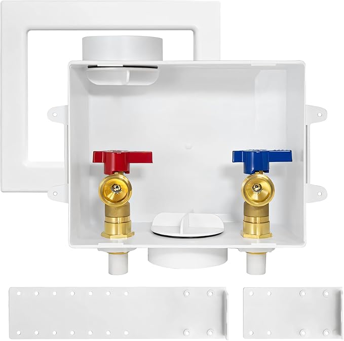 1-Pack HeSun Washing Machine Outlet Box, 1/2 Inch CPVC Inlet x 3/4 Inch MHT Outlet Connection, Laundry Pex Washer Box with Center Drain,White(WM004)