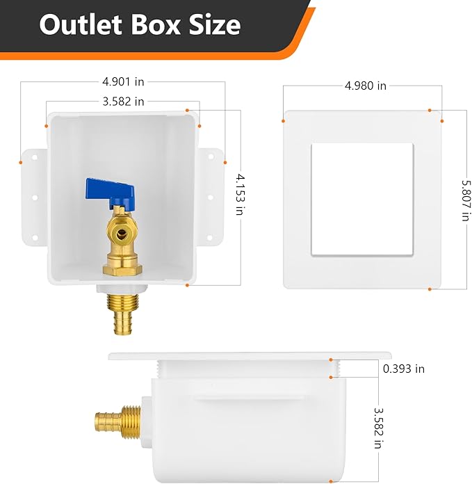 HeSun PEX Crimp Ice Maker Outlet Box,Inlet 1/2 Inch F1807 x Outlet 1/4 Inch OD Compression Connection,with 1/4 Turn Shut Off Valve