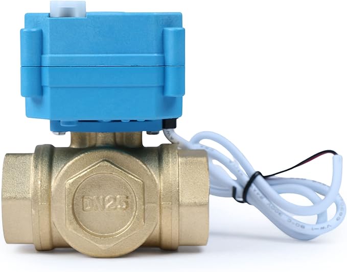 U.S. Solid 1" 3 Way Brass Motorized Ball Valve L Type AC/DC9-24V, Water Shutoff Valve with Manual Function, Standard Port, NOT for Drinking Water