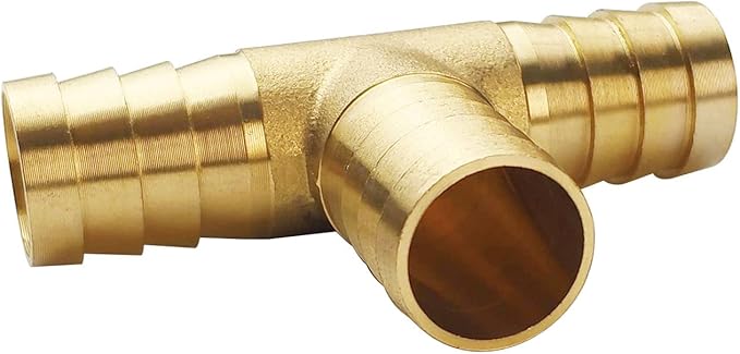 2PCs 5/8" Brass Hose Barb Fitting Tee 3 way Barbed Splicer Mender Union Fitting with 6PCs Hose Clamp for Oil Water Air