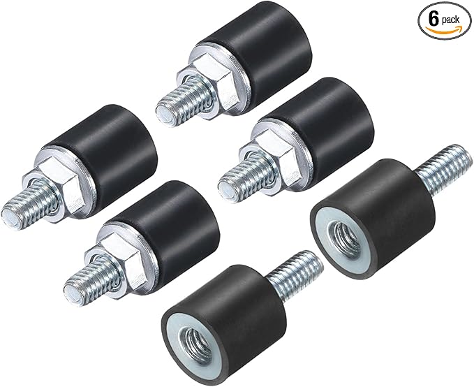 uxcell 6pcs M4x10mm Rubber Isolator Mounts with Studs 10x10mm Male Female Vibration Shock Absorber Zinc Plated Cylindrical Thread Mounts Anti Vibration Isolators with 6pcs M4 Lock Nuts