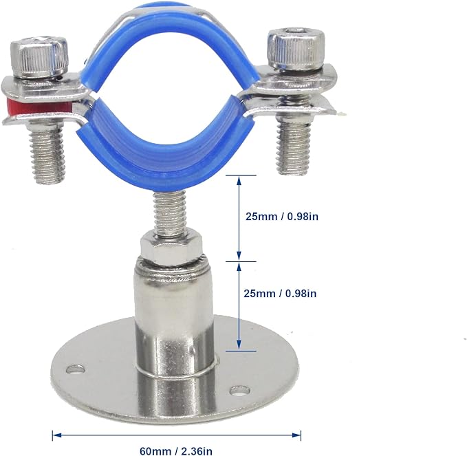 Stainless Steel Adjustable Pipe Clamp Bracket - Wall/Ceiling Mount Support for 1-Inch (32mm) Pipe, Heavy-Duty Rustproof Brackets with Screws, Short Type, Set of 2