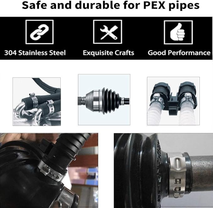 100 PCS 1/2Inch PEX Cinch Clamps Rings, 304 Stainless Steel Single Ear Hose Clamps, Pinch Clamps Ring Crimps Rings for PEX Tubing Pipe Fitting Connections