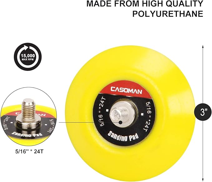 CASOMAN 3-Inch Dual-Action Hook & Loop Fastener Flexible Backing Plate 3"/ 75mm Polishing Pad with 5/16"-24 Threads, 4 PCS Set