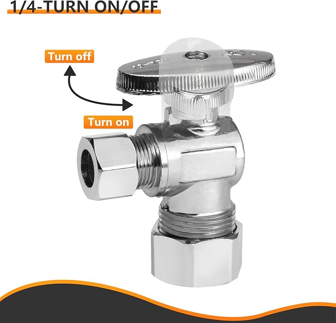 HeSun 5-PCs Pex Angle Stop Valve, 1/2" Nominal (5/8"OD) Compression x 3/8" OD Compression, 1/4 Turn Shut Off Valve for Bathroom,PEX Chrome Plated Brass