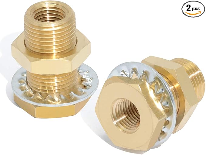 2pcs Brass Bulkhead Fittings 1/4” NPT Female to 1/4” NPT Female Thread Bulkhead Straight Connector Brass Coupling 1.5” Length Outer Diameter 3/4”-16 Bulkhead Tank Air Hose Line Pipe Fittings