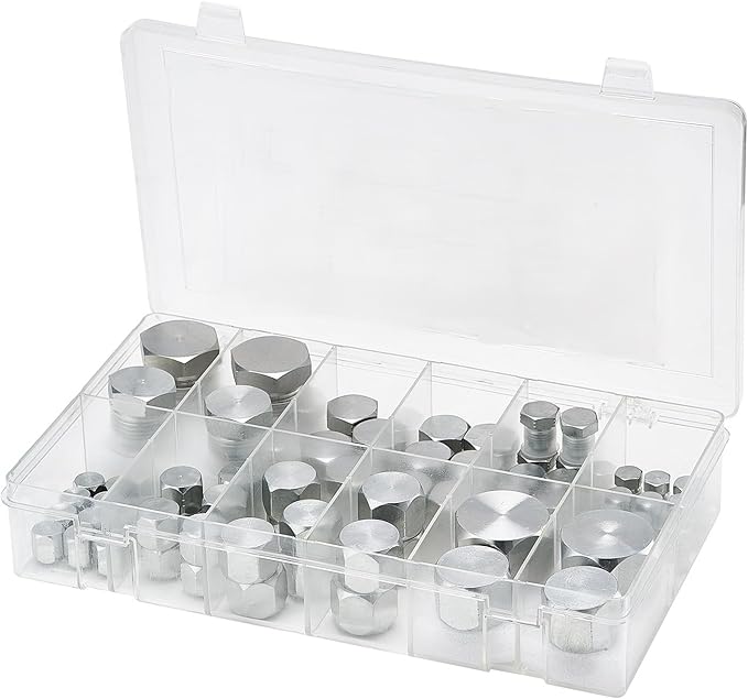 VEVOR 72 PCS JIC Hydraulic Fittings, Heavy Duty Master Industrial Hydraulic Cap and Plug, Hose Tube and Pipe Fitting Kit Cap and Plug Kit Precision Threading in 37° Dash Sizes 4 6 8 10 12 16