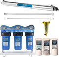 Bluonics Complete Whole House Well Water Filtration System 12 GPM 55W UV Purifier with Triple 4.5"x10" 55W UV, Activated Carbon & Sediment 5, 20 & 40 Micron Pre-Filter + Extra Filters & UV Bulb