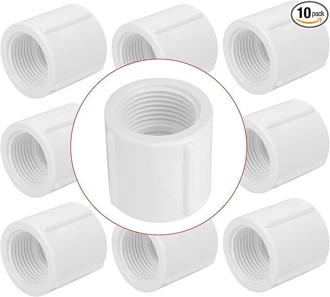 10Pack 1" Double Female Thread PVC Pipe Coupling Adapter Pipe Fitting Connector (F x F) SCH40 1Inch PVC Female Threaded Pipe Coupling for Sprinkler,Irrigation,Swimming Pools