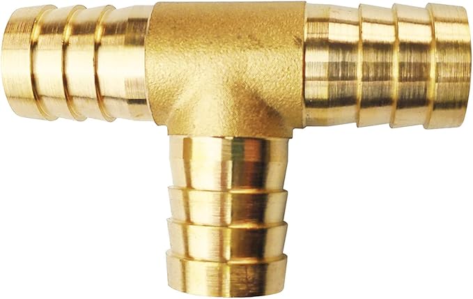 2PCs 3/4" Brass Hose Barb Fitting Tee 3 way Barbed Splicer Mender Union Fitting with 6PCs Hose Clamp for Oil Water Air